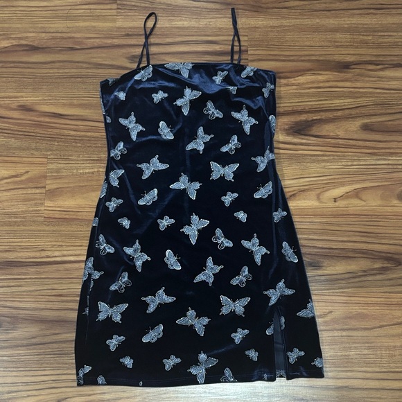 Vintage Joule Navy Blue Velvet Butterfly Print Mini Dress - Picture 1 of 4